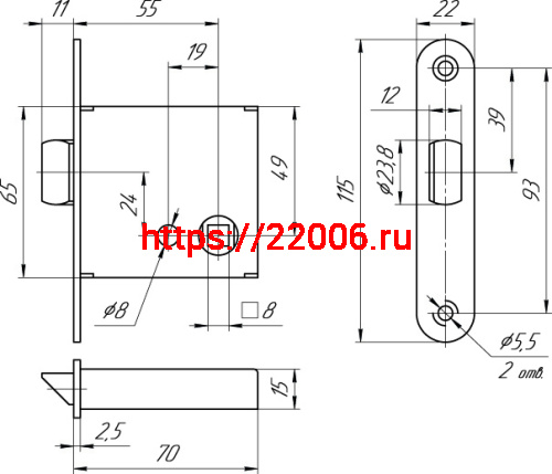 ЗЩ1-3 Mettem (Меттэм) (Защелка ЗЩ-1 (б/ручек)) левая фото 2 ЗЩ1-3 Mettem (Меттэм) (Защелка ЗЩ-1 (б/ручек)) левая фото 2