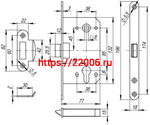 Корпус Fuaro (Фуаро) врезного замка c защёлкой PLASTP85C-50 (P85C-50) SN матовый никель фото 3 Корпус Fuaro (Фуаро) врезного замка c защёлкой PLASTP85C-50 (P85C-50) SN матовый никель фото 3