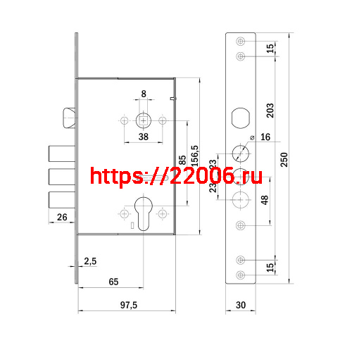 Корпус Punto (Пунто) врезного замка c защёлкой MDV30C-816 CP (V30/C) CP хром фото 3 Корпус Punto (Пунто) врезного замка c защёлкой MDV30C-816 CP (V30/C) CP хром фото 3