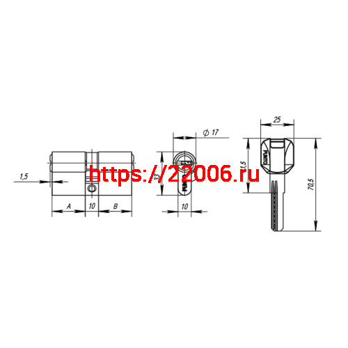 Цилиндровый Punto (Пунто) механизм MaxPro7000Key65mm(25+10+30) SN никель 7key фото 4