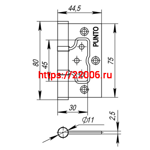 Петля Punto (Пунто) универсальная без врезки IN3200W CP (200-2B 75x2,5) хром фото 3 Петля Punto (Пунто) универсальная без врезки IN3200W CP (200-2B 75x2,5) хром фото 3