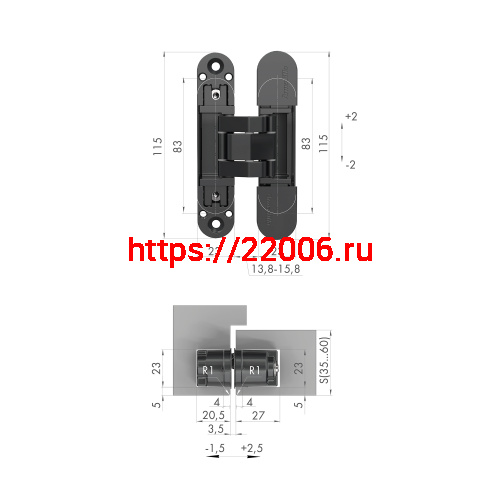 Петля Armadillo (Армадилло) скрытой установки U3D3000.VPG SC мат. хром TECH фото 3 Петля Armadillo (Армадилло) скрытой установки U3D3000.VPG SC мат. хром TECH фото 3