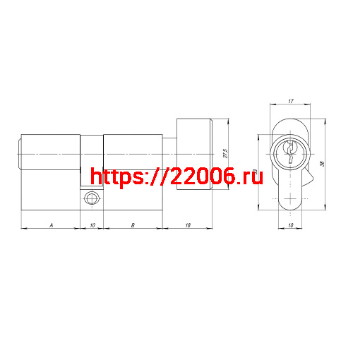 Цилиндровый Ajax (Аякс) механизм (AZ102/100) AZ1002Knob100 (45+10+45) CP хром фото 3