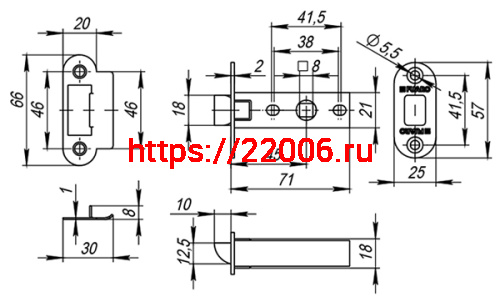 Защелка Fuaro (Фуаро) врезная PLASTP22-45-25 AB бронза фото 3 Защелка Fuaro (Фуаро) врезная PLASTP22-45-25 AB бронза фото 3