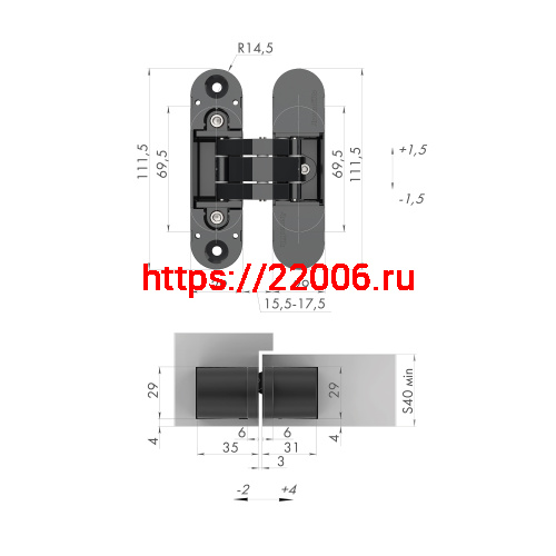 Петля скрытой установки с 3D-регулировкой Armadillo 11160UN3D (Architect 3D-ACH Universal 60) SC «матовый хром» фото 2 Петля скрытой установки с 3D-регулировкой Armadillo 11160UN3D (Architect 3D-ACH Universal 60) SC «матовый хром» фото 2
