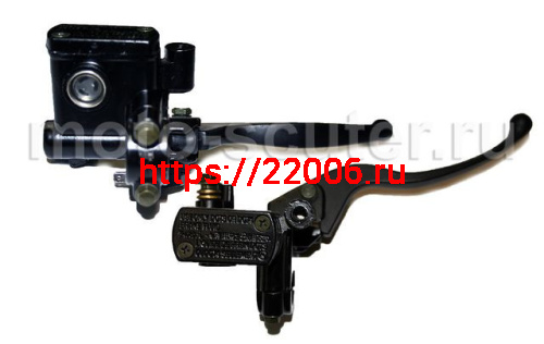 Тормозная машинка гидравлическая переднего тормоза правая, выход вперед крепл. для зеркал М8 - 1010 Тормозная машинка гидравлическая переднего тормоза правая, выход вперед крепл. для зеркал М8 - 1010