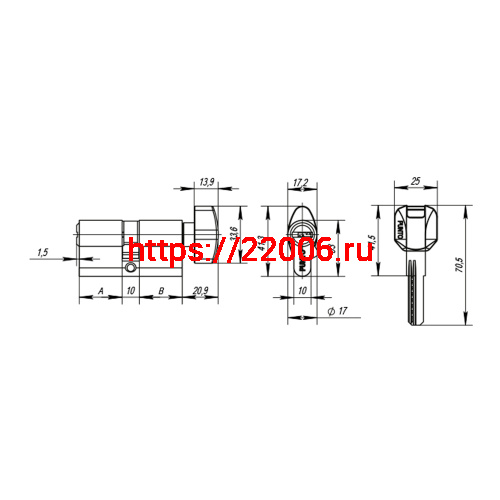 Цилиндровый Punto (Пунто) механизм MaxPro7002Knob60mm(25+10+25) SSC сатин.хром 7key с вертушкой фото 3 Цилиндровый Punto (Пунто) механизм MaxPro7002Knob60mm(25+10+25) SSC сатин.хром 7key с вертушкой фото 3