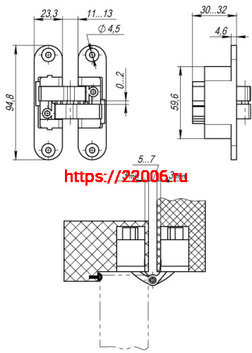 Петля Armadillo (Армадилло) скрытой установки U3D4200L SC левая (Architect 3D-ACH 40) мат. хром 40 кг фото 4 Петля Armadillo (Армадилло) скрытой установки U3D4200L SC левая (Architect 3D-ACH 40) мат. хром 40 кг фото 4