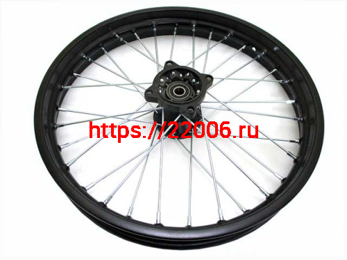 Диск колеса передний стальной на спицах 1.85 - 17" цвет черный, дисковый тормоз ось 15мм Питбайк