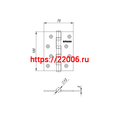 Петля Fuaro (Фуаро) универсальная HEAVY IN4400U SN (матовый никель) 100х75х3 мм фото 3 Петля Fuaro (Фуаро) универсальная HEAVY IN4400U SN (матовый никель) 100х75х3 мм фото 3