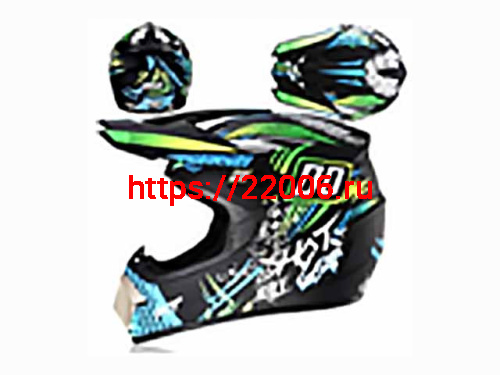 Мотошлем VIRTUE MD-905 Кросс черный матовый с голубо-салатовым граффити (M)