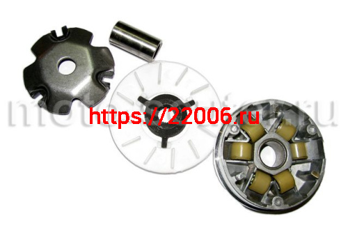 Вариатор 139QMB 50сс в сборе (ролики, крыльчатка, палец, храповик) Вариатор 139QMB 50сс в сборе (ролики, крыльчатка, палец, храповик)